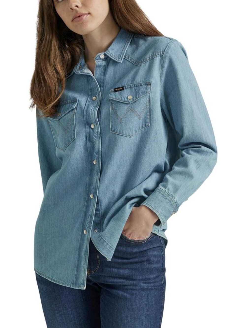Wrangler Women's Boyfriend Denim Snap Closure Shirt